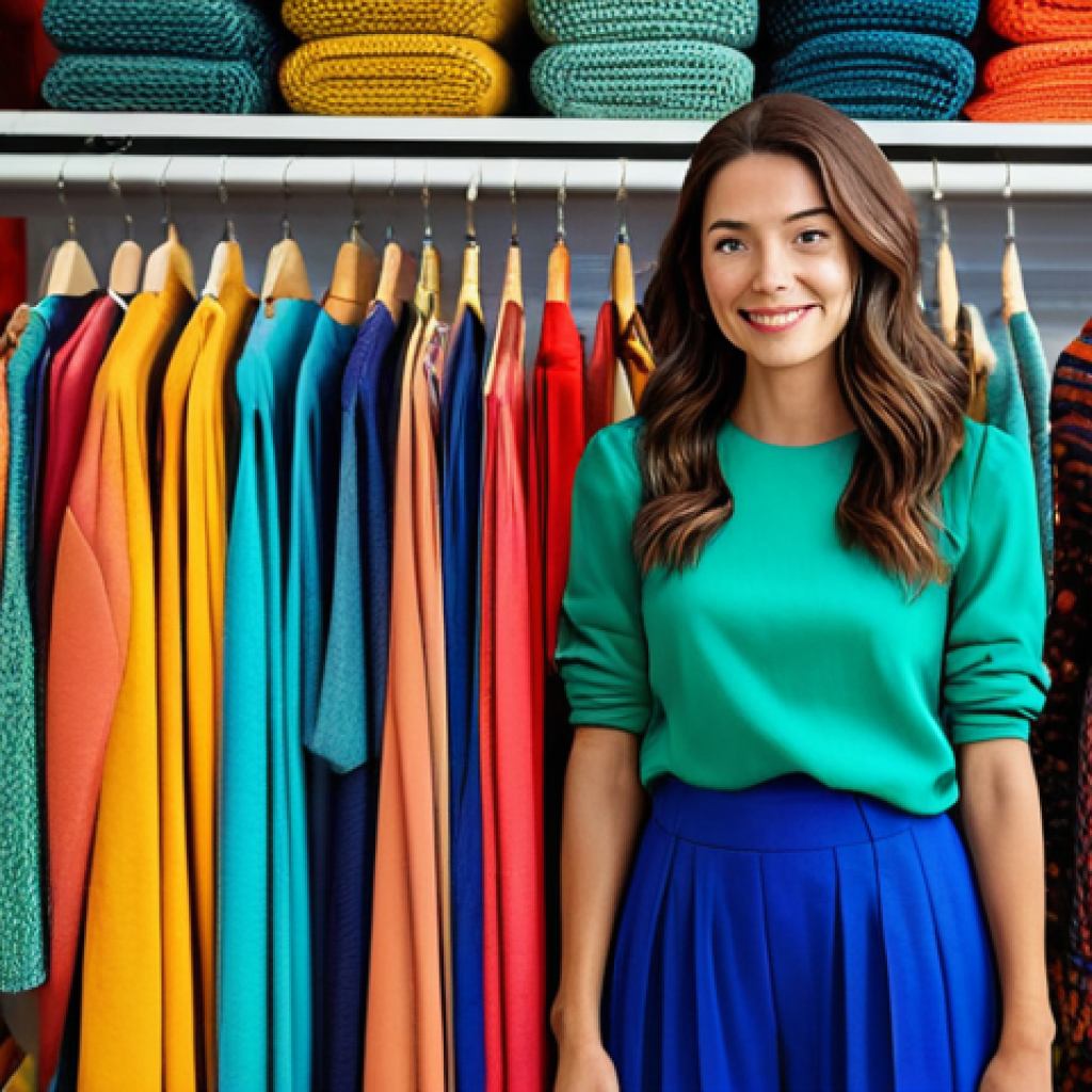 Colorful & Sustainable Fashion**

"A woman confidently stands in a vibrant, eco-friendly boutique, surrounded by racks of colorful clothing made from sustainable materials. She's wearing a stylish outfit combining bold colors and unique textures, emphasizing individuality and conscious fashion choices. Fully clothed, appropriate attire, safe for work, perfect anatomy, natural proportions, professional fashion photography, high quality, modest, family-friendly."

**