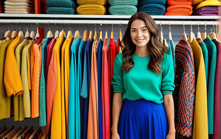 Colorful & Sustainable Fashion**
"A woman confidently stands in a vibrant, eco-friendly boutique, surrounded by racks of colorful clothing made from sustainable materials. She's wearing a stylish outfit combining bold colors and unique textures, emphasizing individuality and conscious fashion choices. Fully clothed, appropriate attire, safe for work, perfect anatomy, natural proportions, professional fashion photography, high quality, modest, family-friendly."
**