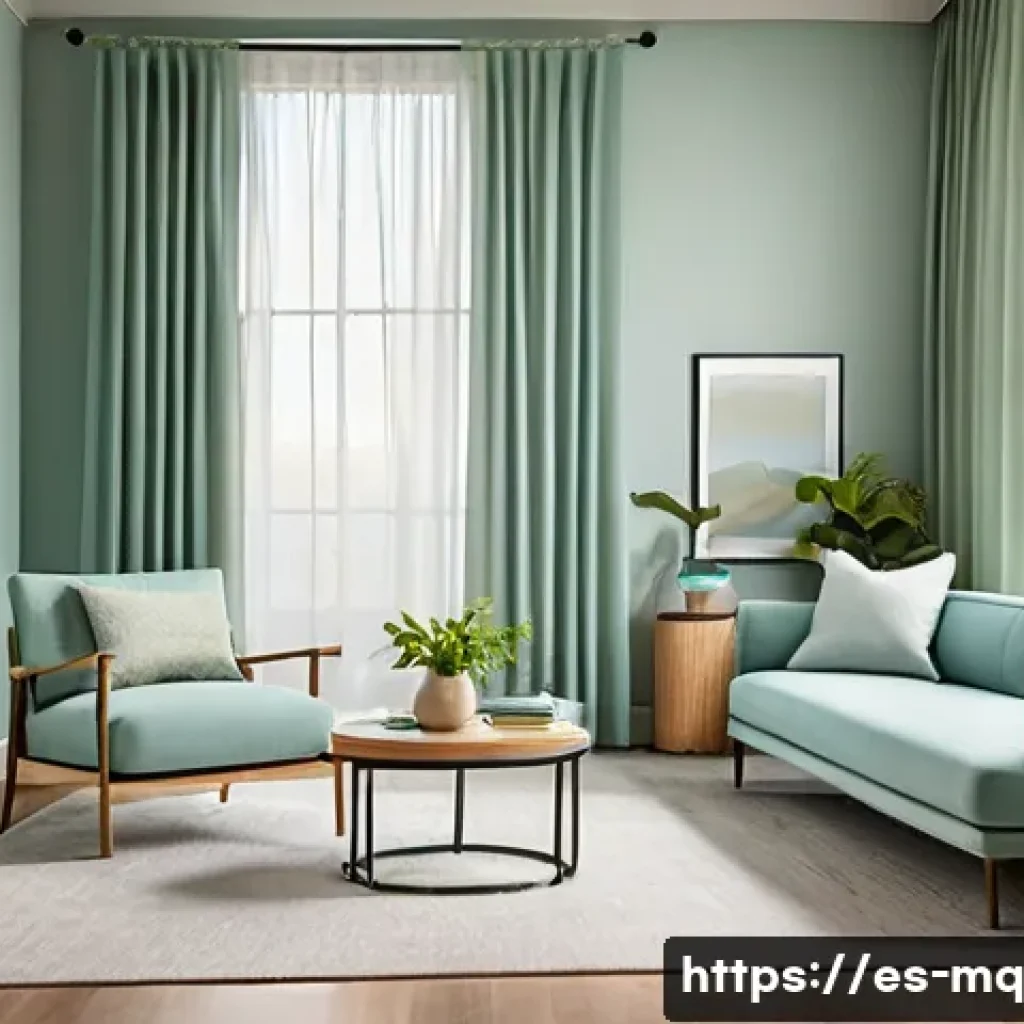 컬러테라피와 환자의 정서적 건강 - A modern, serene therapy room designed with a soothing color palette emphasizing soft greens and blu...
