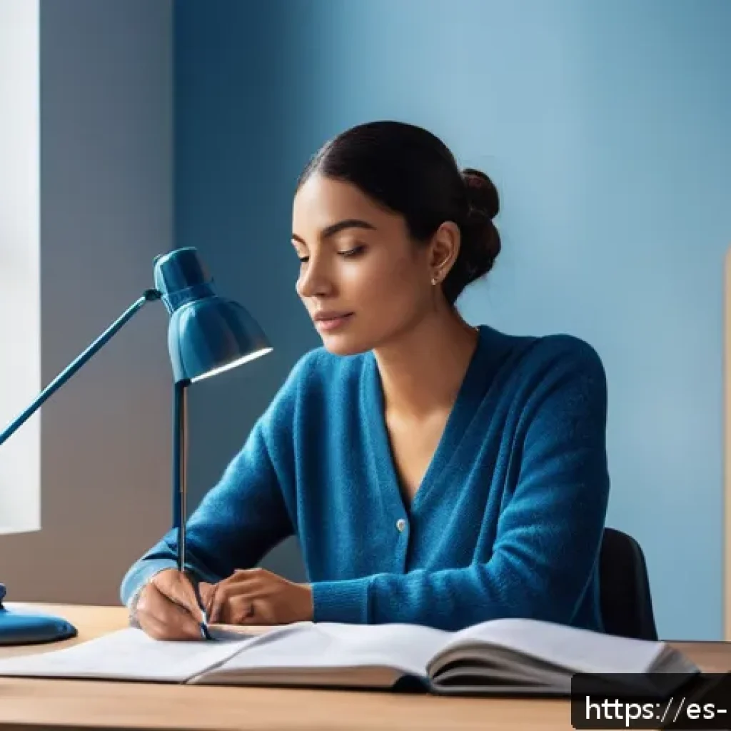 컬러테라피 활용한 젊은 세대의 변화 - A cozy modern home office bathed in calming blue tones, featuring a young professional wearing casua...