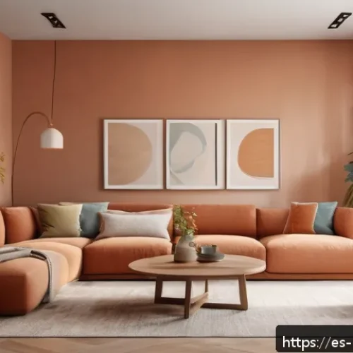Home 33 컬러테라피와 자기 수용의 중요성 - A cozy living room interior painted in warm terracotta and beige tones, featuring soft natural light...