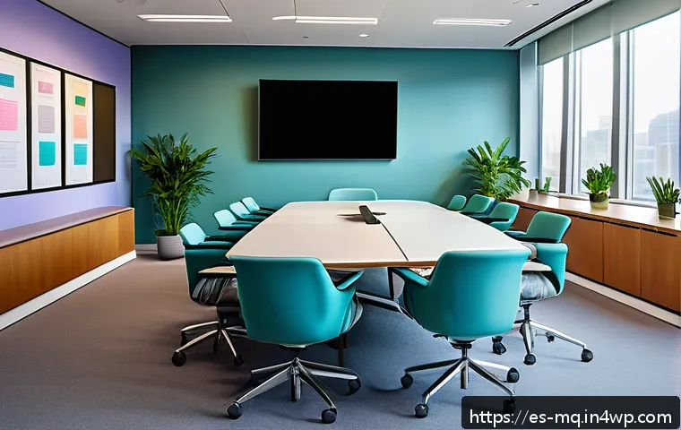컬러테라피와 사회적 책임의 관계 - A modern corporate meeting room designed to enhance collaboration and trust, featuring walls painted...