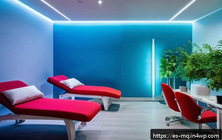 컬러테라피의 부작용과 주의할 점 - A modern therapy room designed for chromotherapy sessions in a professional wellness center in Spain...